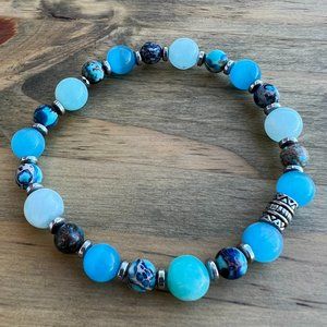 Dyed Jade + Cats Eye + Imperial Jasper Crystal Bracelet